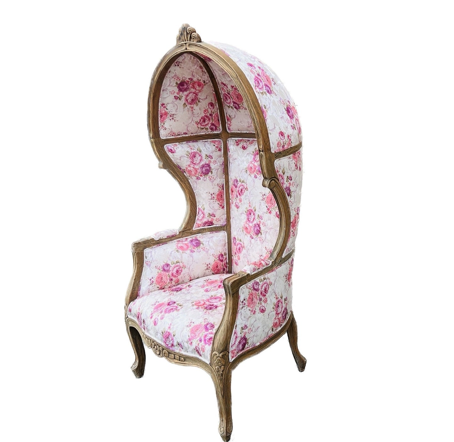 Balloon Chair | Porter Chair | Throne | Louis XV Style Tufted Dome Canopy Chair | Pink Floral Fabric | French Inspired Design