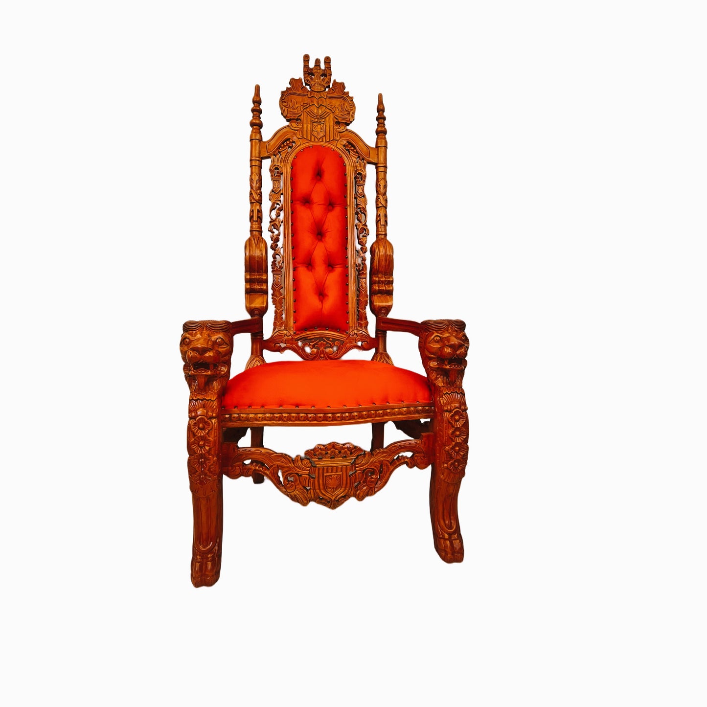 Throne Chair | King Throne Chair | Mahogany wood | Red | Lion Head