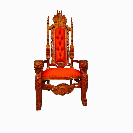 Throne Chair | King Throne Chair | Mahogany wood | Red | Lion Head