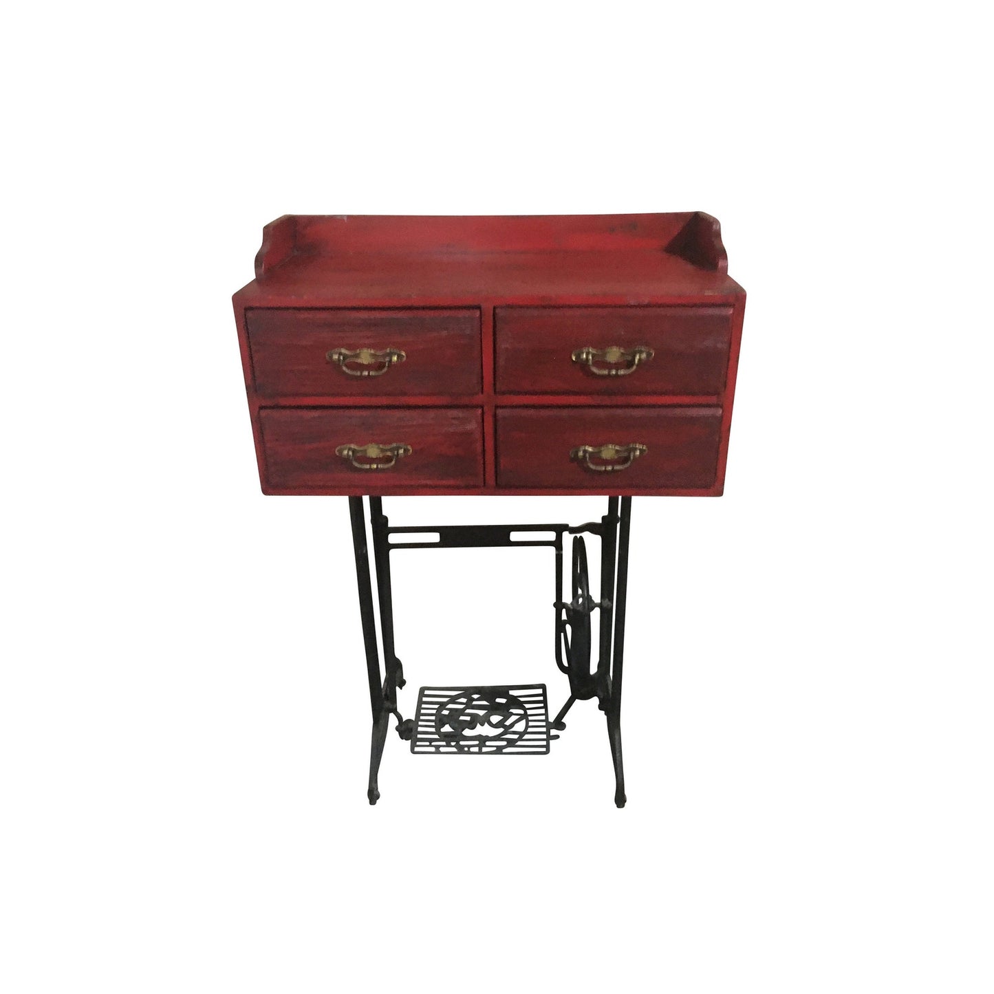 Reclaimed Industrial Table (Teakwood) with Cast Iron Sewing Machine Base