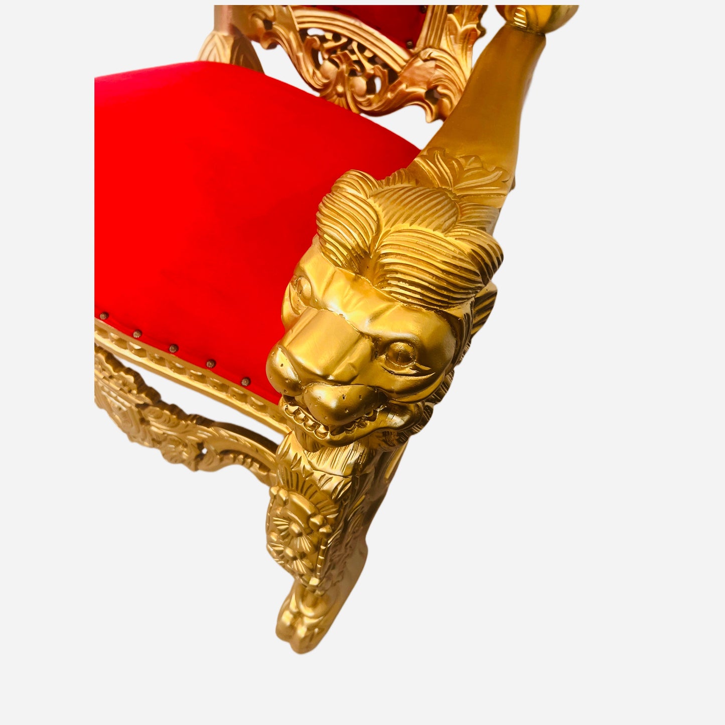 Throne Chair | King Throne Chair | Mahogany wood | Red | Lion Head