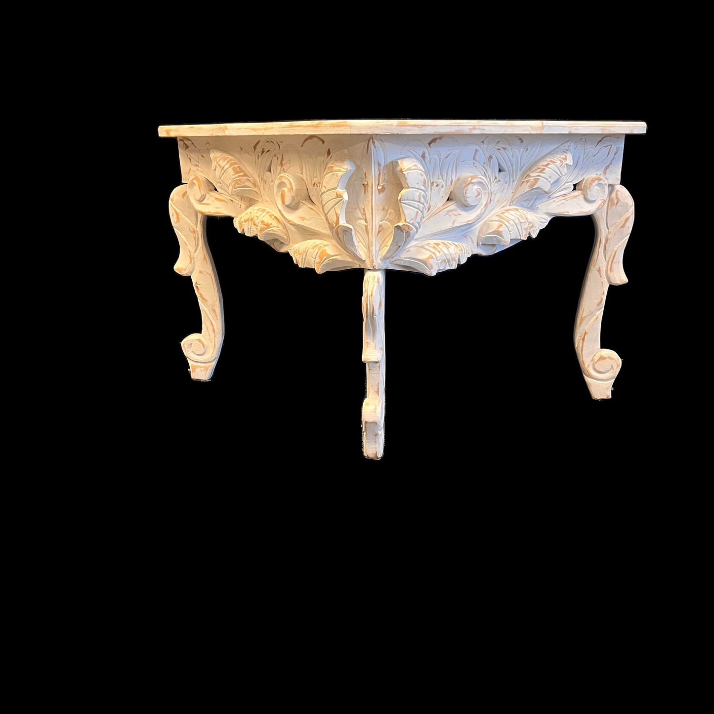Solid wood white-washed handcrafted rustic modern farmhouse console entrance table
