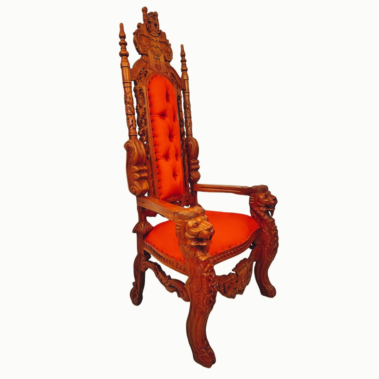 Throne Chair | King Throne Chair | Mahogany wood | Red | Lion Head