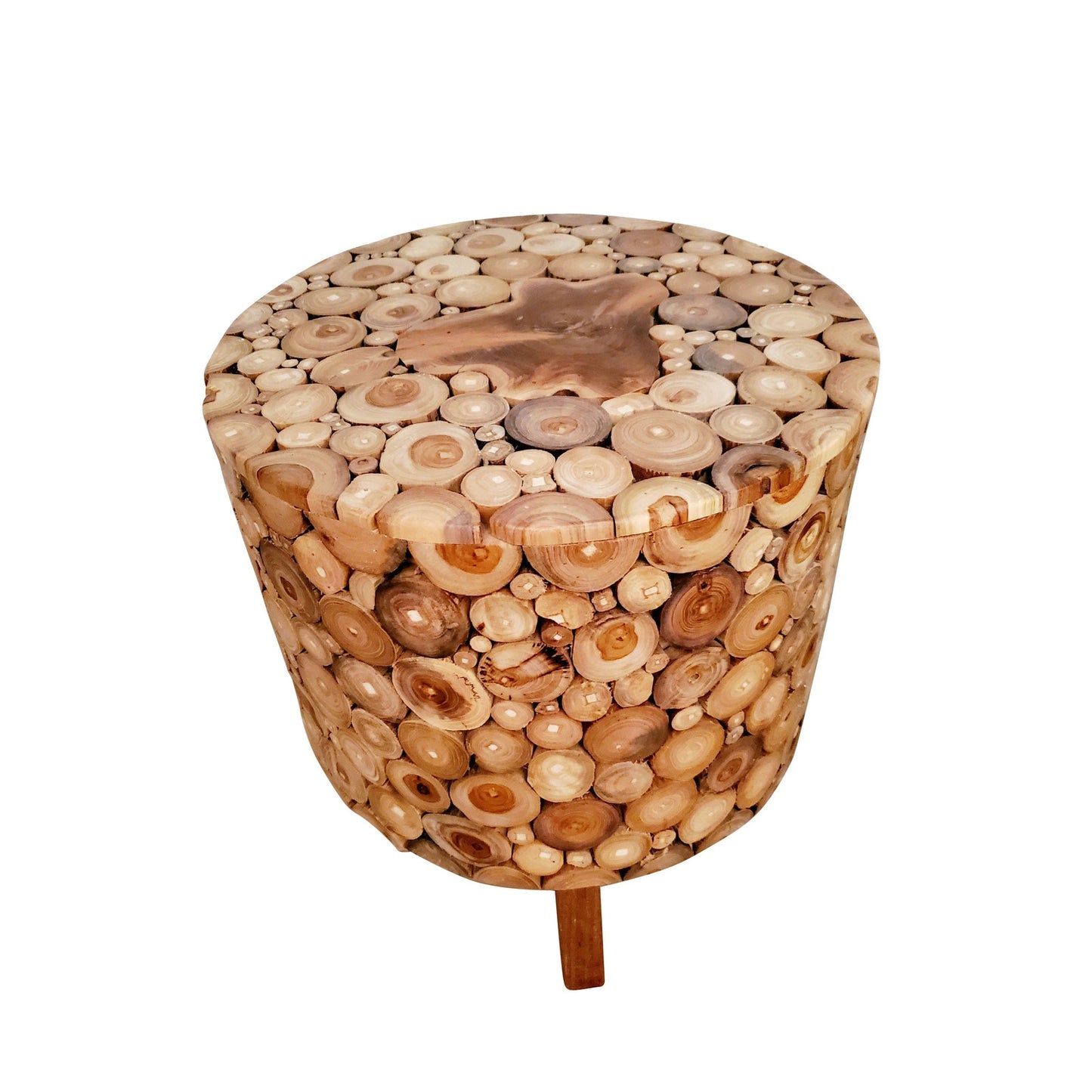Teakwood Wood Chip Stool Driftwood Inlay Stool