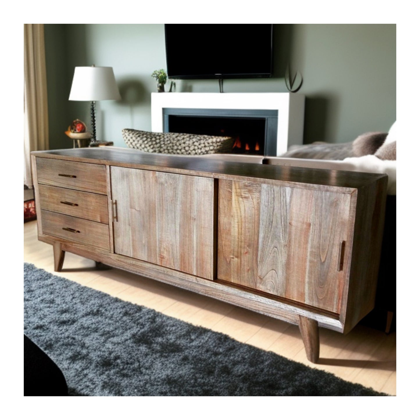 Mid-Century Modern Credenza, Modern Solid Wood sideboard, Buffet Dresser with Doors Mid, Media Console, TV Stand