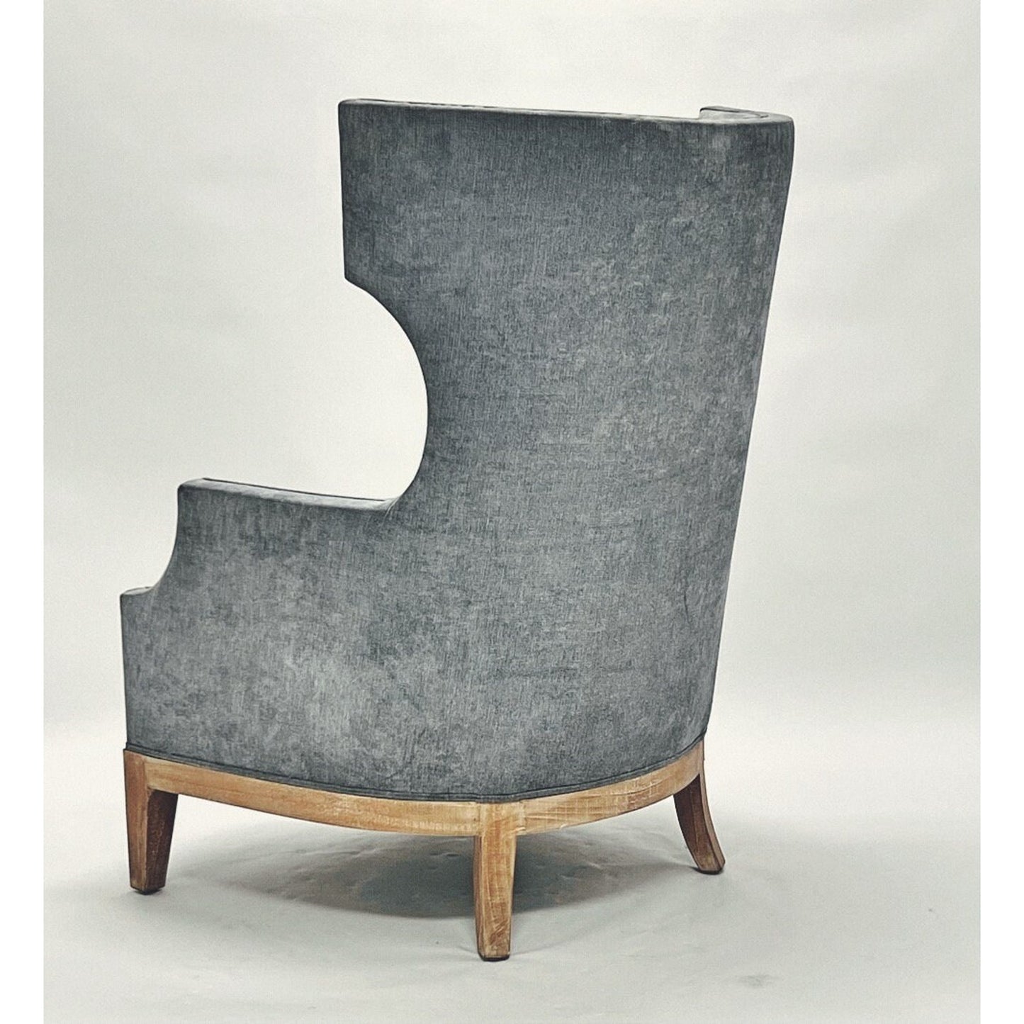 Grey Wingback Chair Solid Wood Handcrafted