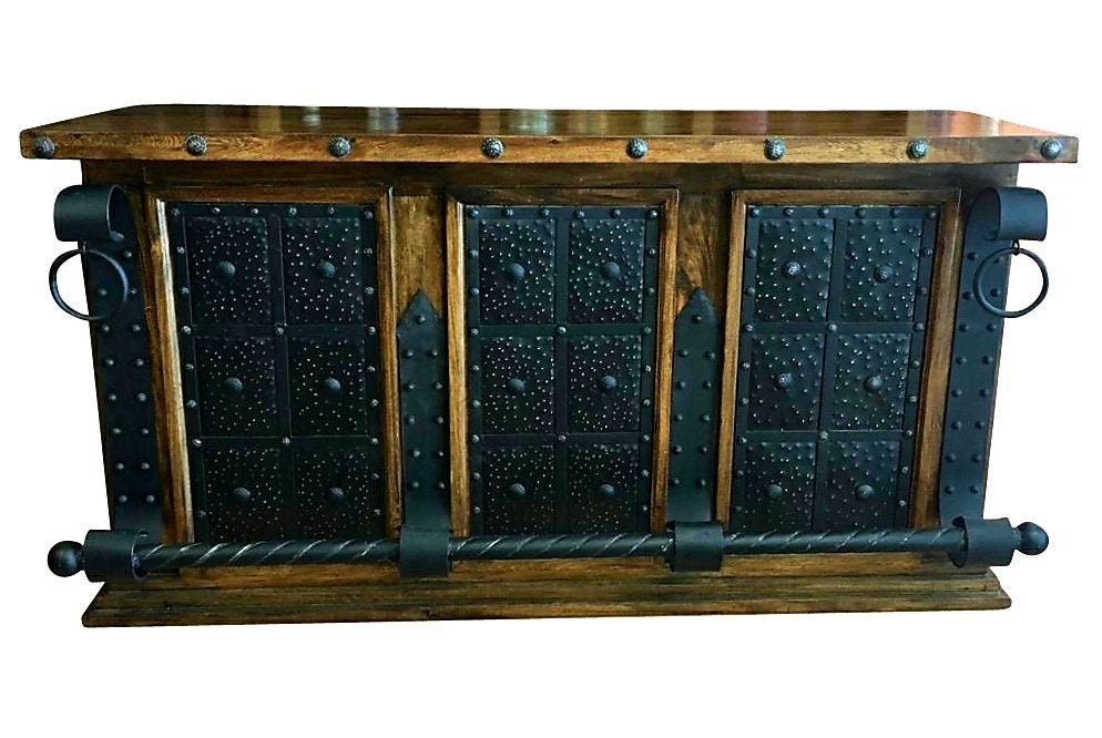 Old West Rustic Mesquite Wood Metal Bar