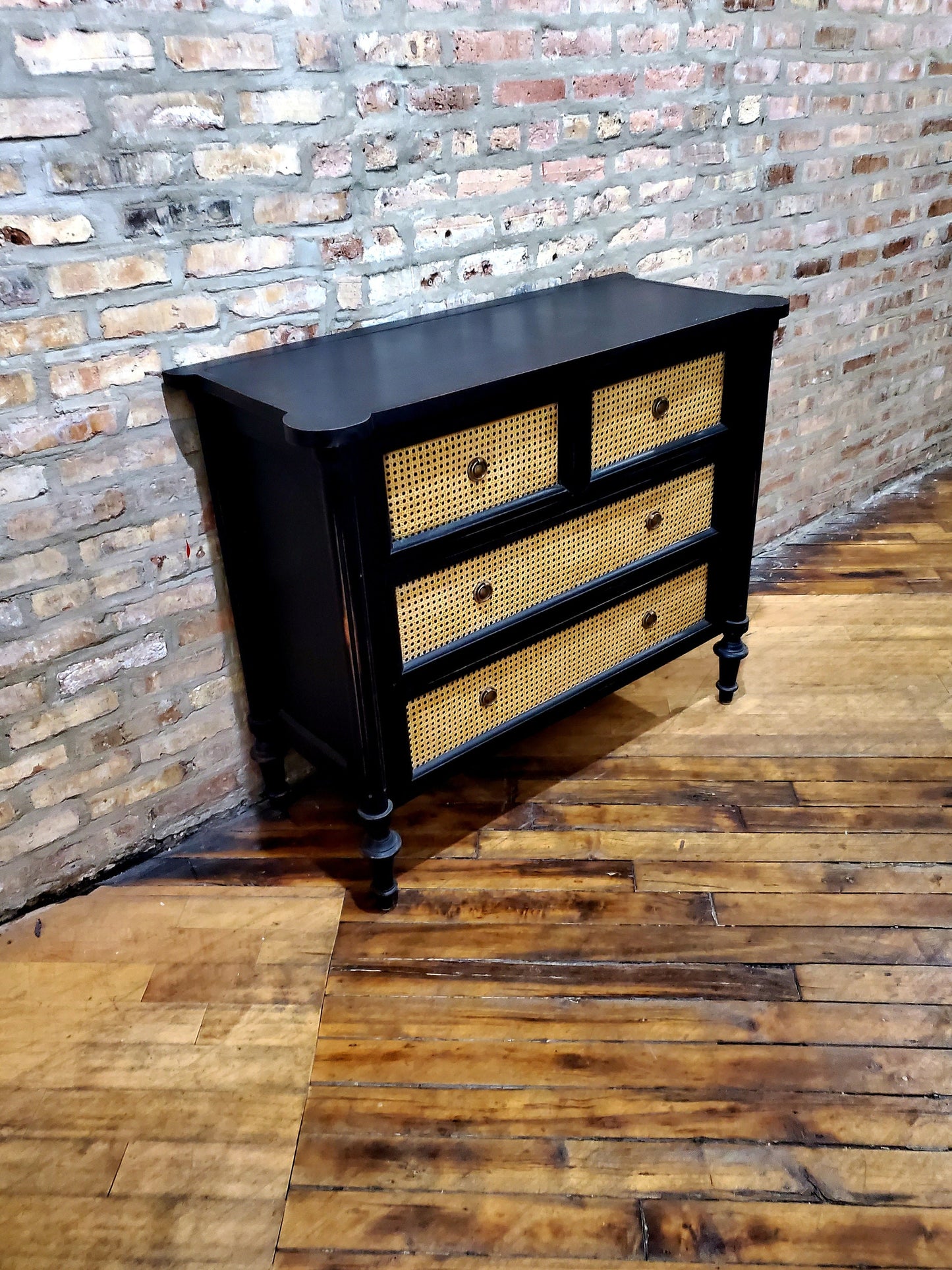 Solid Wood Woven Rattan Dresser Handmade