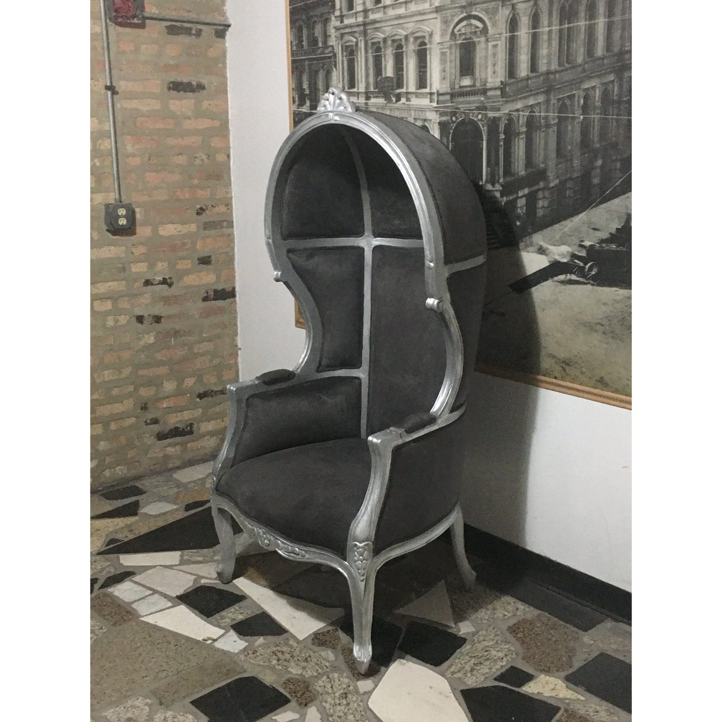 Balloon Chair | Porter Chair | Throne |Louis XV Style Dome Canopy Chair | Silver Trim | French Inspired Design