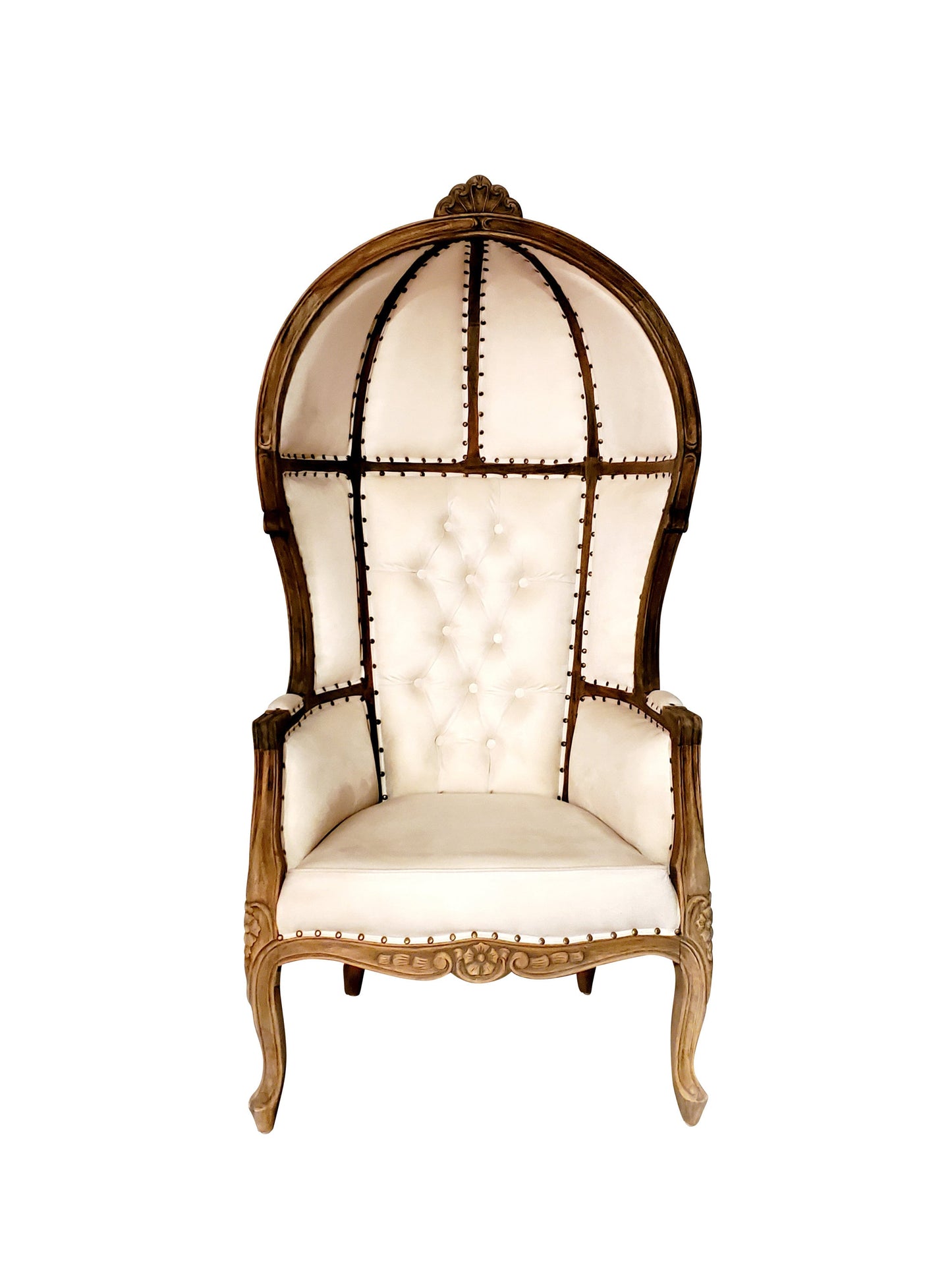 Balloon Chair | Porter Chair | Throne | Louis XV Style Tufted Dome Canopy Chair | White Linen | French Inspired Design