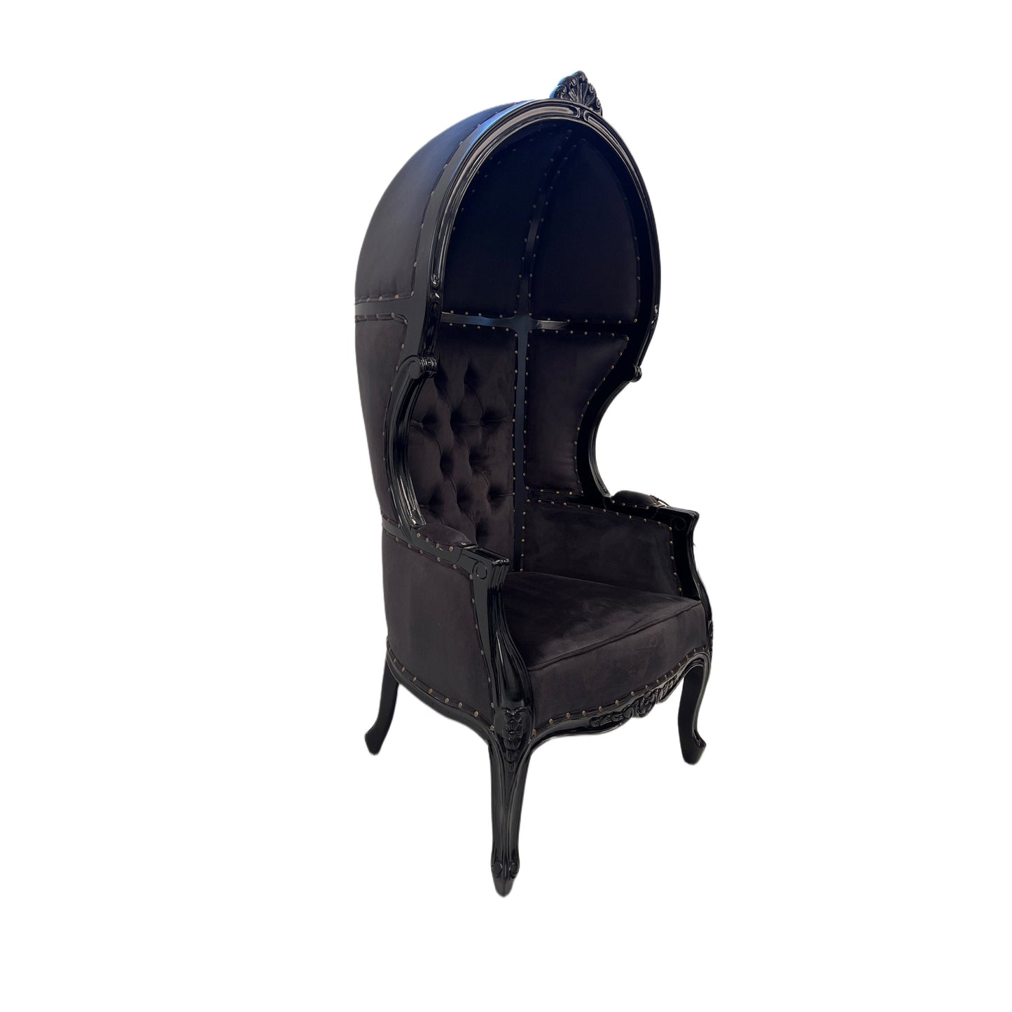 Balloon Chair  | Porter Chair | Throne | Louis XV Style Tufted Dome Canopy Chair | Black Velvet Black Trim | French Inspired Design