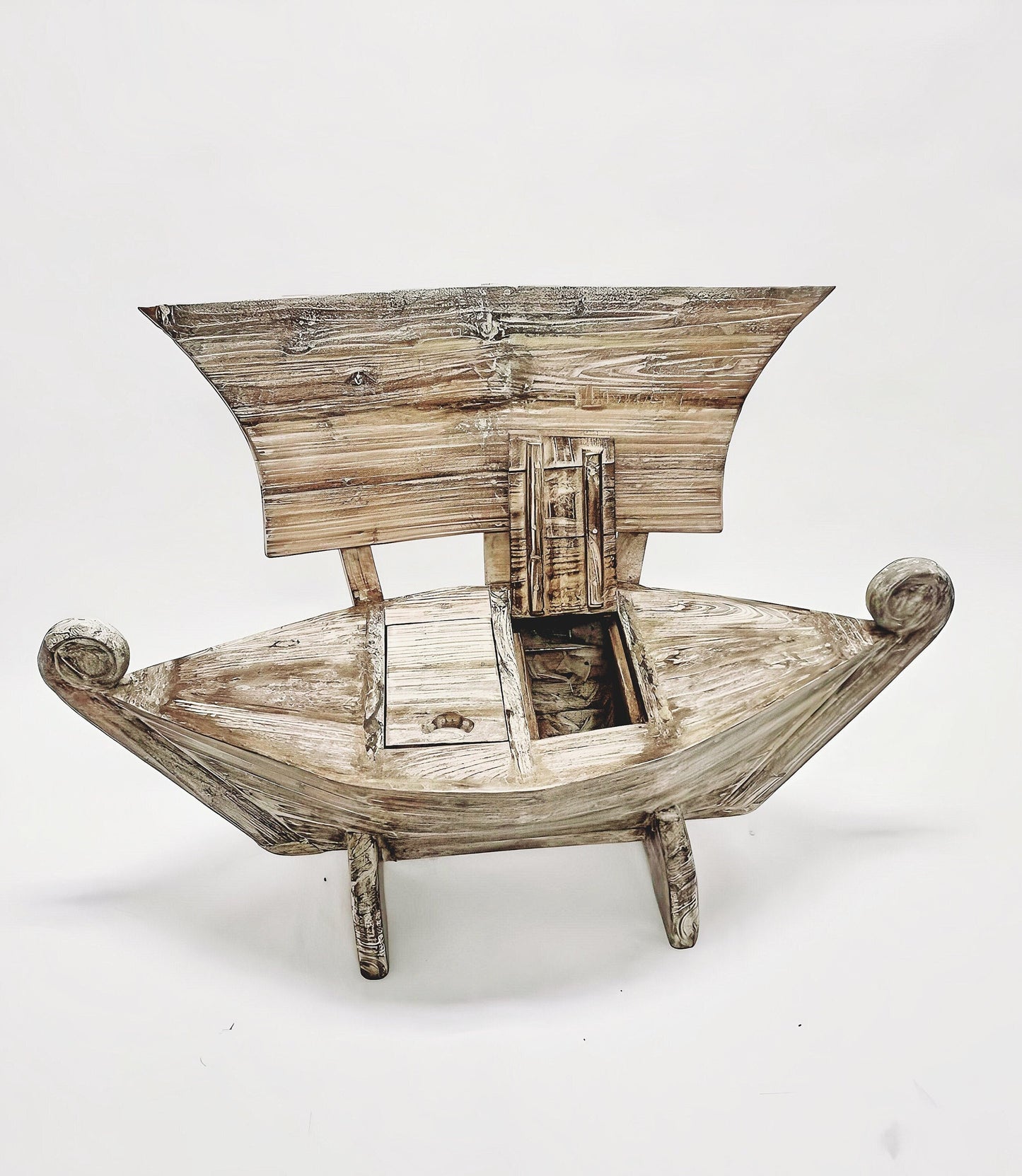 Teakwood Whitewash Boat Bench With Under-seat Storage