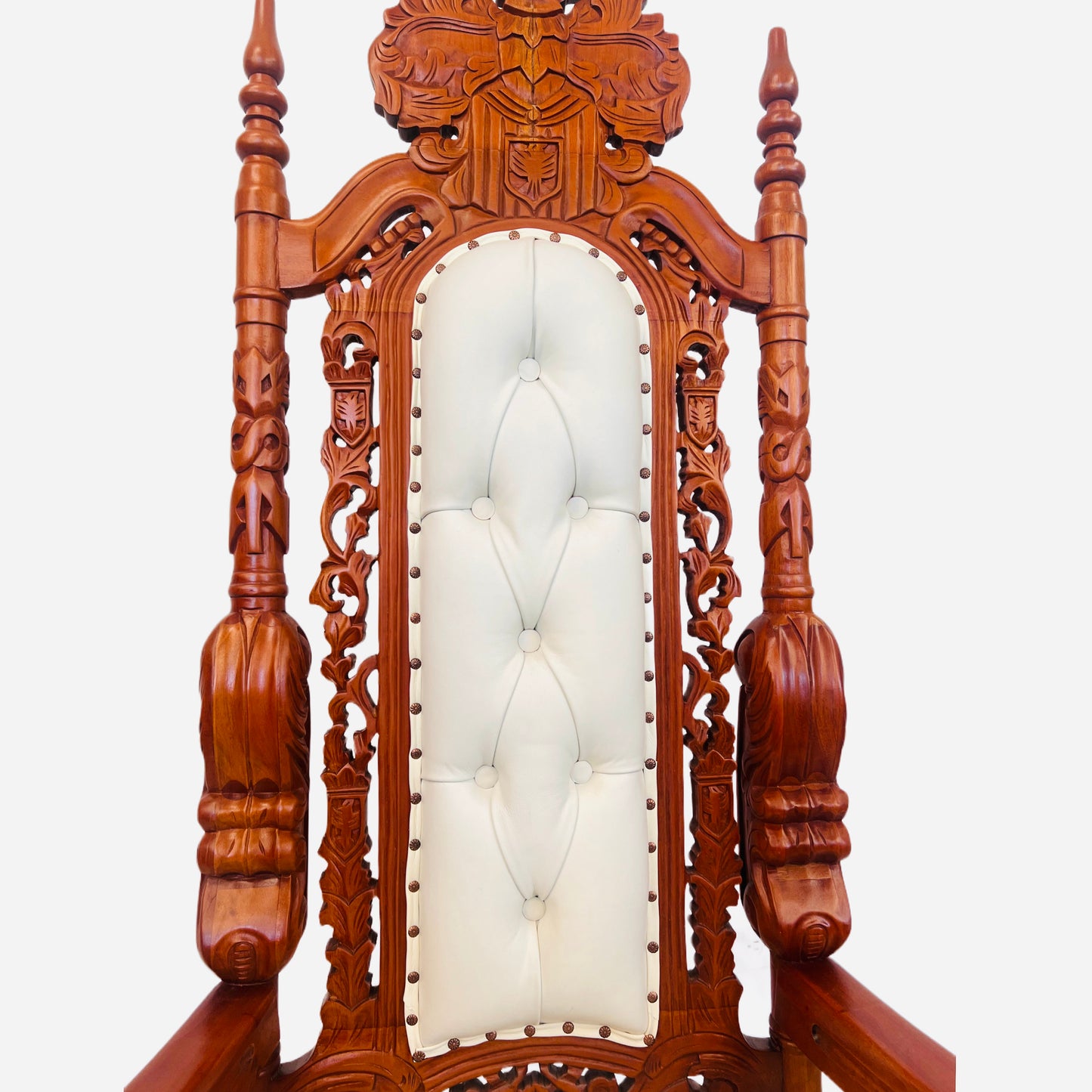 Throne Chair | King | Mahogany wood | Genuine Leather | White | Lion Head