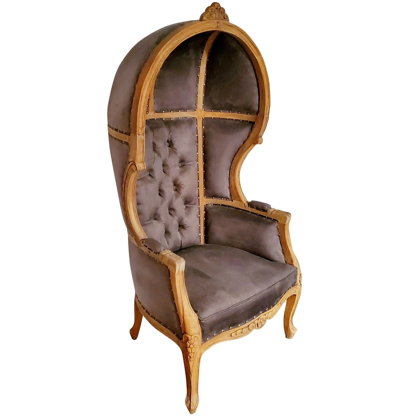 Balloon Chair | Porter Chair | Grey Velvet Throne | Louis XV Style Tufted Dome Canopy Chair | French Inspired Design