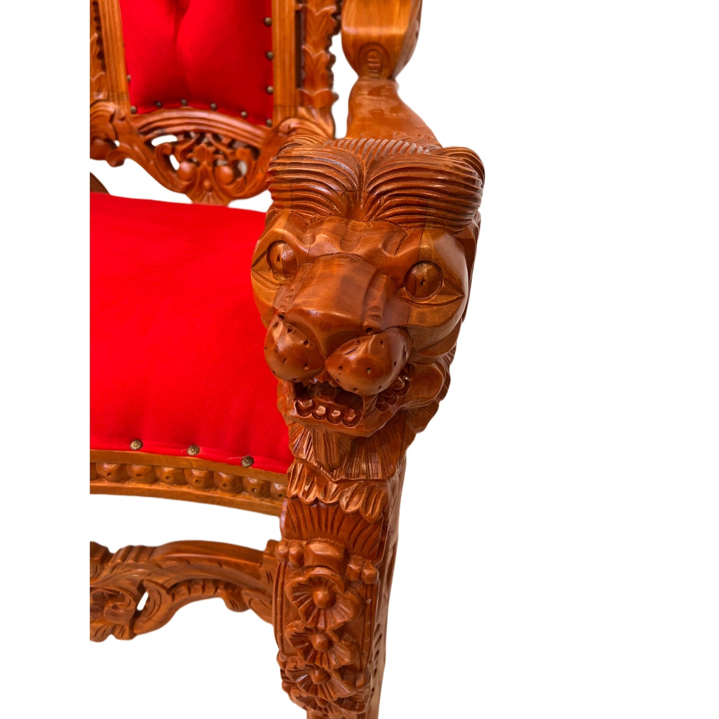 Throne Chair | King Throne Chair | Mahogany wood | Red | Lion Head