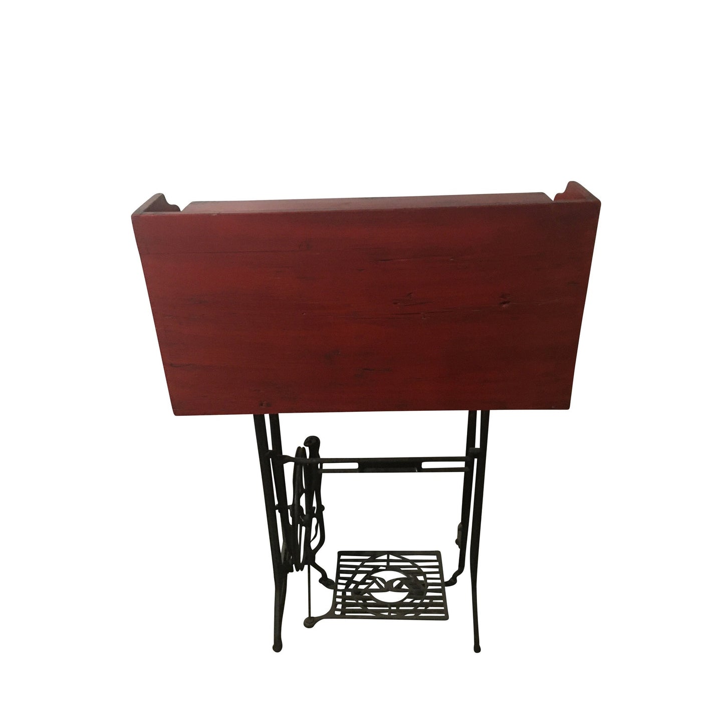 Reclaimed Industrial Table (Teakwood) with Cast Iron Sewing Machine Base