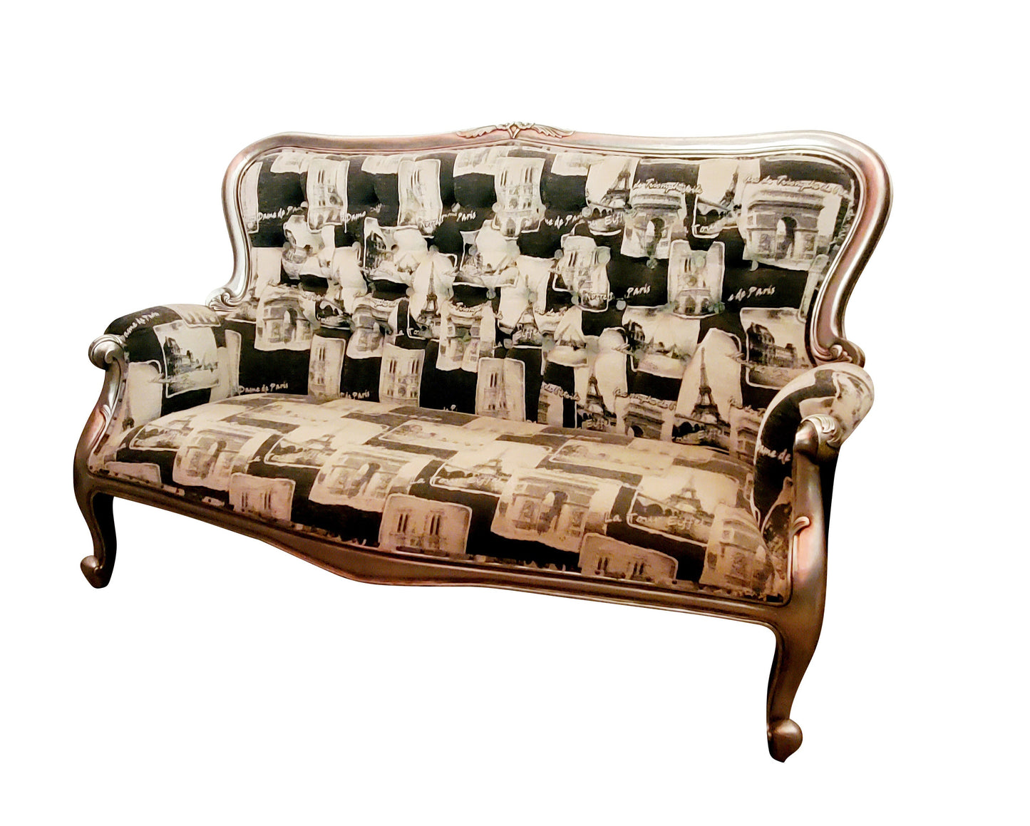 Silver stain teakwood Paris fabric design sofa