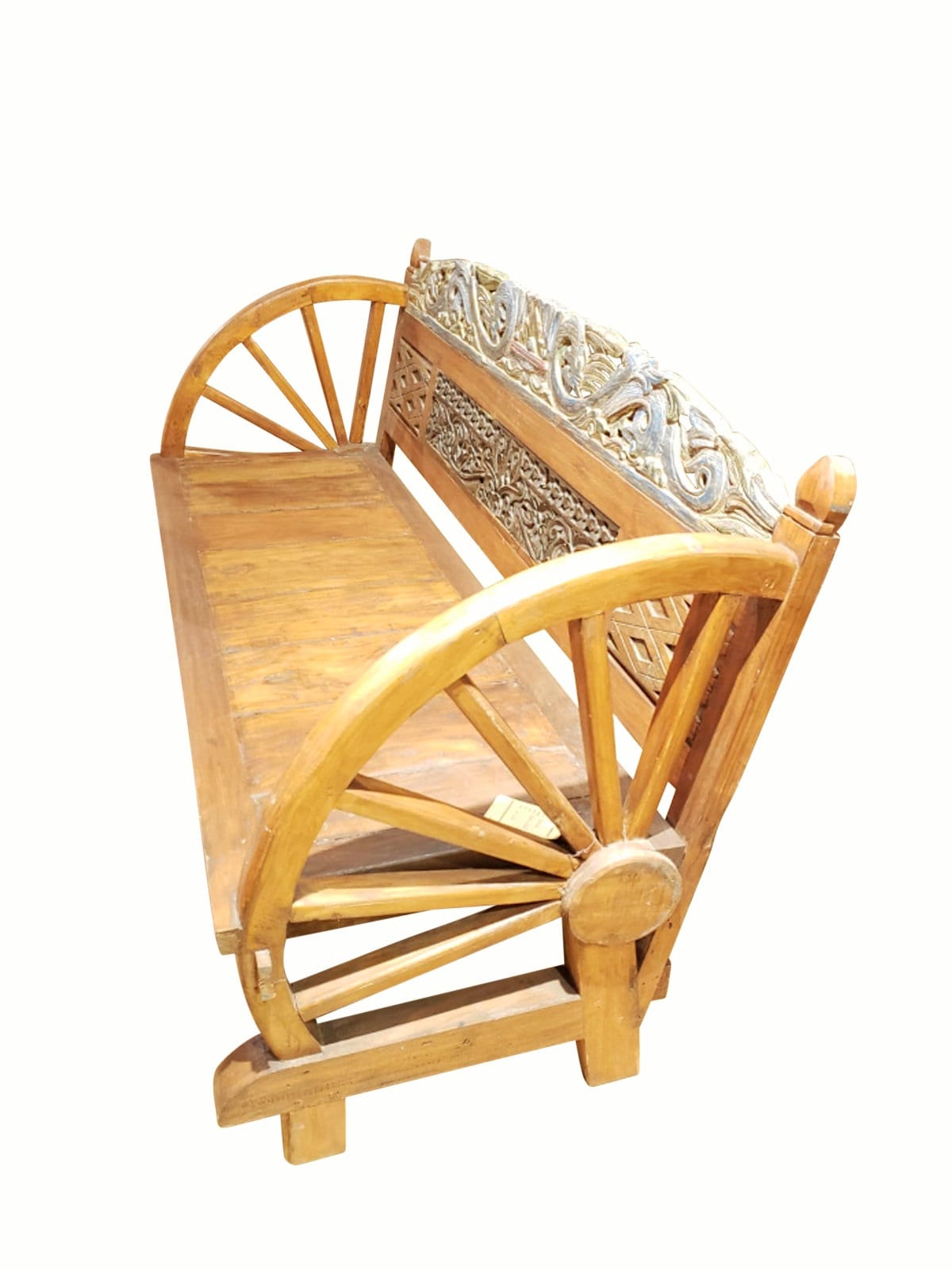 Reclaimed Teakwood Wagon Wheel Bench