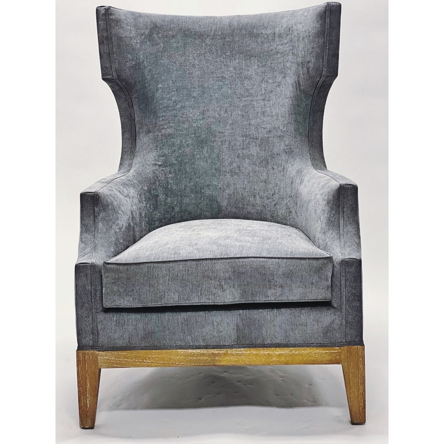 Grey Wingback Chair Solid Wood Handcrafted