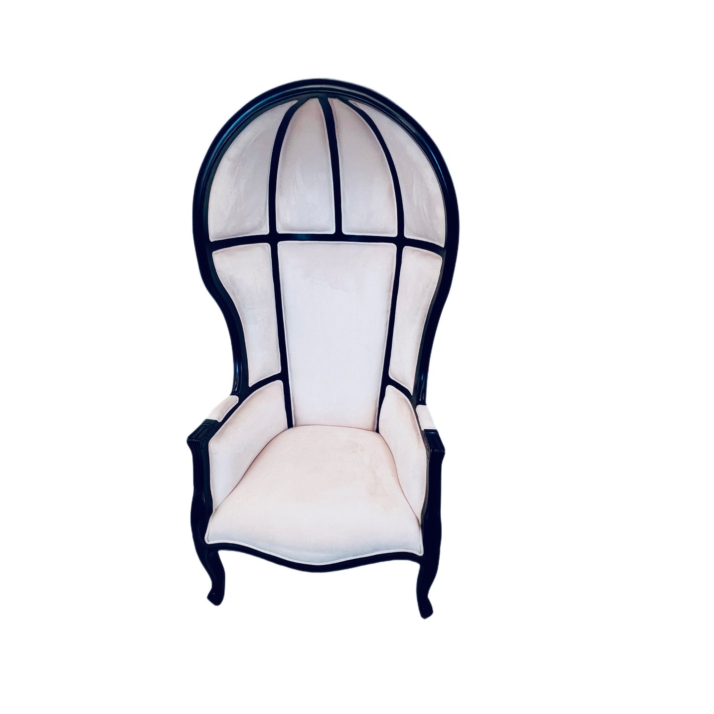 Balloon Chair | Porter Chair | White Velvet Black Trim Throne | Louis XV Style Dome Canopy Chair | French Inspired Design