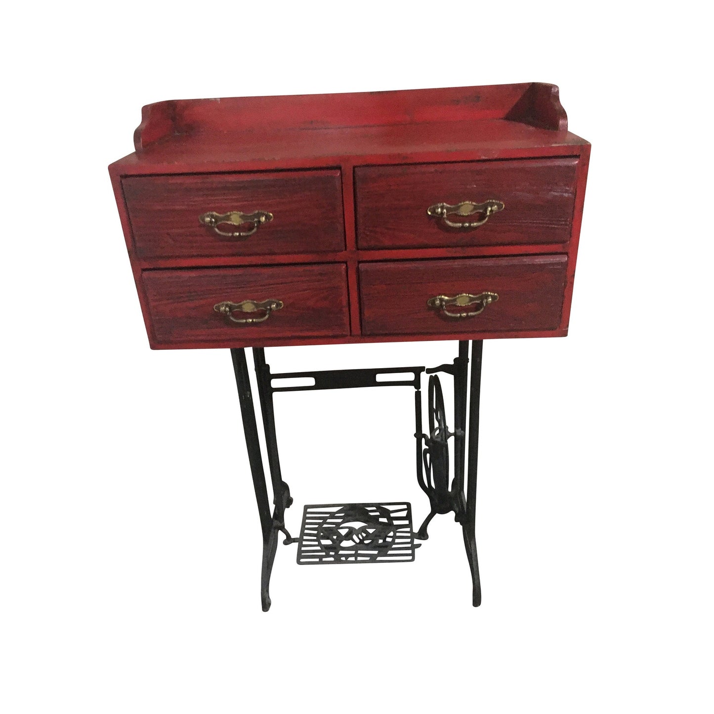 Reclaimed Industrial Table (Teakwood) with Cast Iron Sewing Machine Base