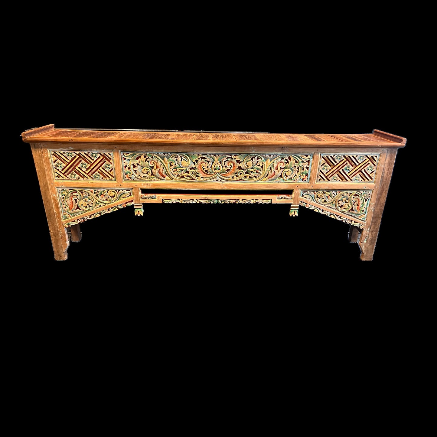 Handcrafted Teak Arch console table, Reclaimed Console Table, Carved Wood Media Stand, Architectural archway console