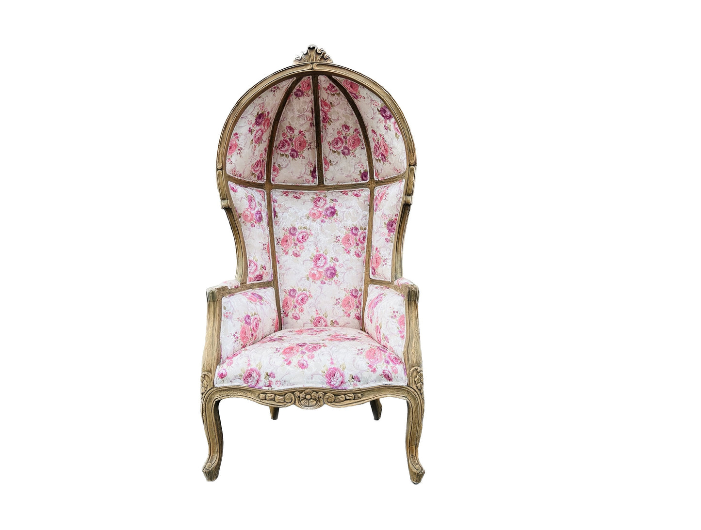 Balloon Chair | Porter Chair | Throne | Louis XV Style Tufted Dome Canopy Chair | Pink Floral Fabric | French Inspired Design