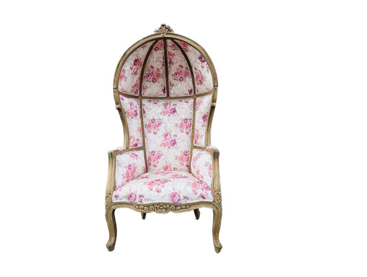 Balloon Chair | Porter Chair | Throne | Louis XV Style Tufted Dome Canopy Chair | Pink Floral Fabric | French Inspired Design