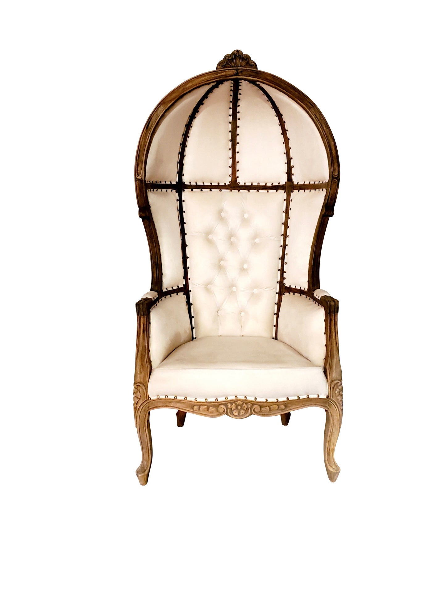 Balloon Chair | Porter Chair | Throne | Louis XV Style Tufted Dome Canopy Chair | White Linen | French Inspired Design