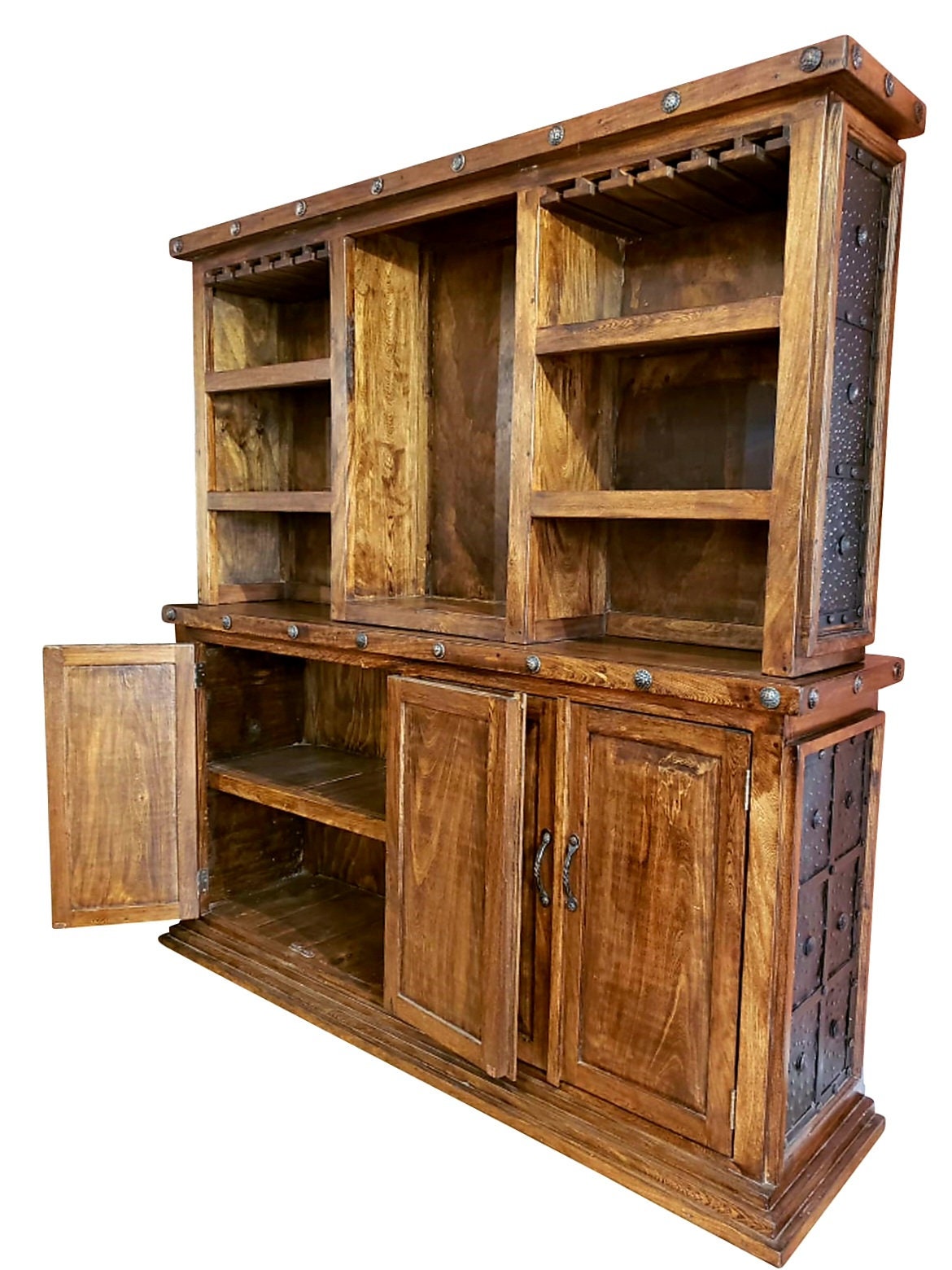 Rustic Old West Mesquite Wood Bar Cabinet Rustic Metal Spanish Style