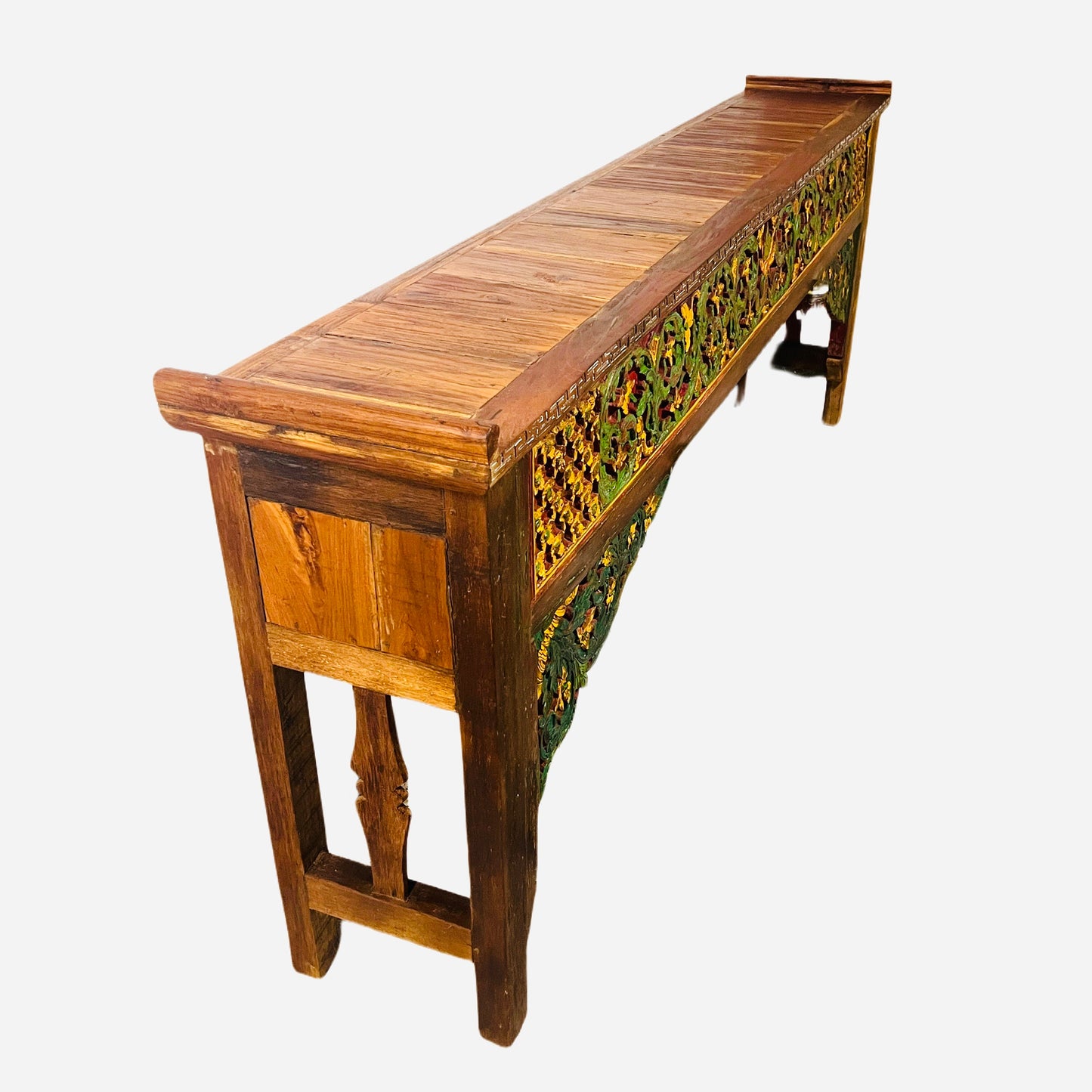 Handcrafted Teak Arch console table, Reclaimed Console Table, Carved Wood Media Stand, Architectural archway console