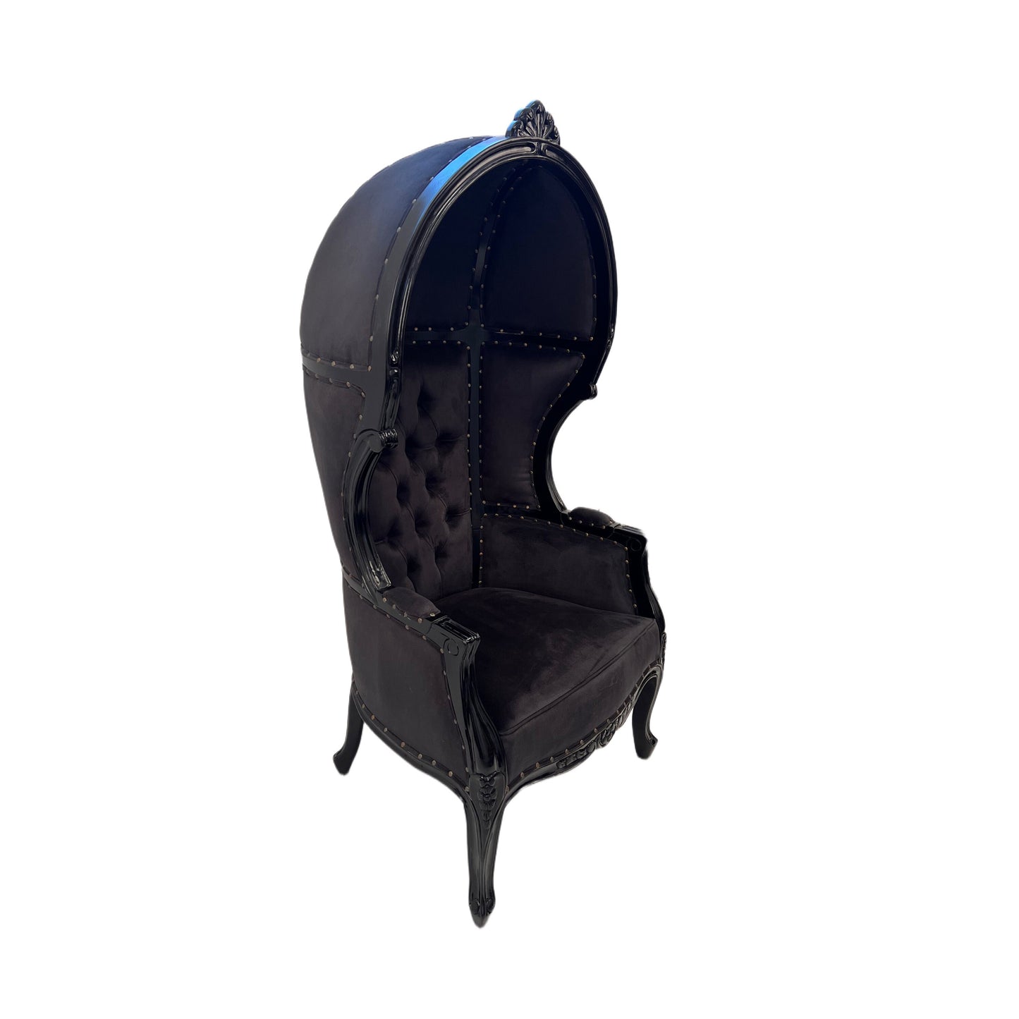 Balloon Chair  | Porter Chair | Throne | Louis XV Style Tufted Dome Canopy Chair | Black Velvet Black Trim | French Inspired Design