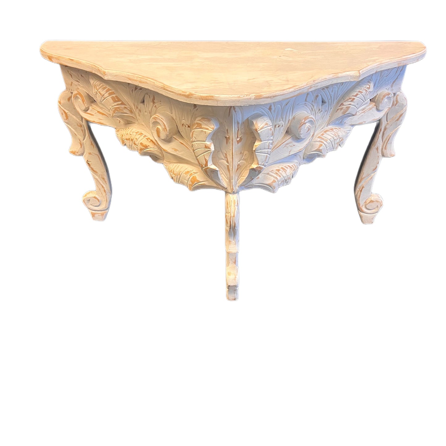 Solid wood white-washed handcrafted rustic modern farmhouse console entrance table