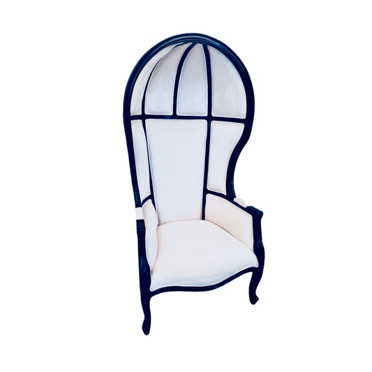Balloon Chair | Porter Chair | White Velvet Black Trim Throne | Louis XV Style Dome Canopy Chair | French Inspired Design
