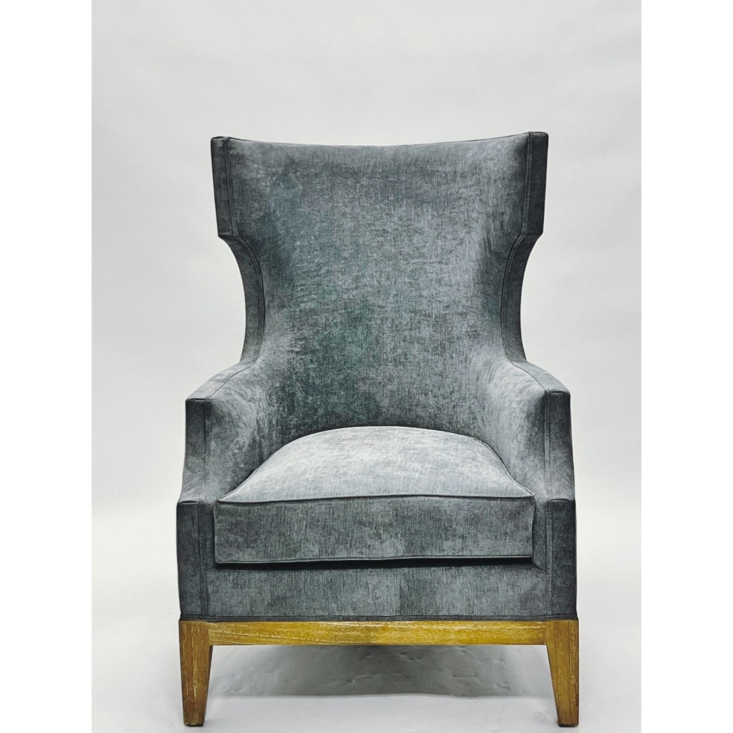 Grey Wingback Chair Solid Wood Handcrafted
