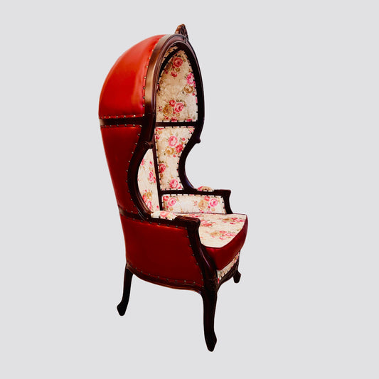 Balloon Chair | Porter Chair | Leather Throne | Louis XV Style Dome Canopy Chair | Red and Pink | French Inspired Design