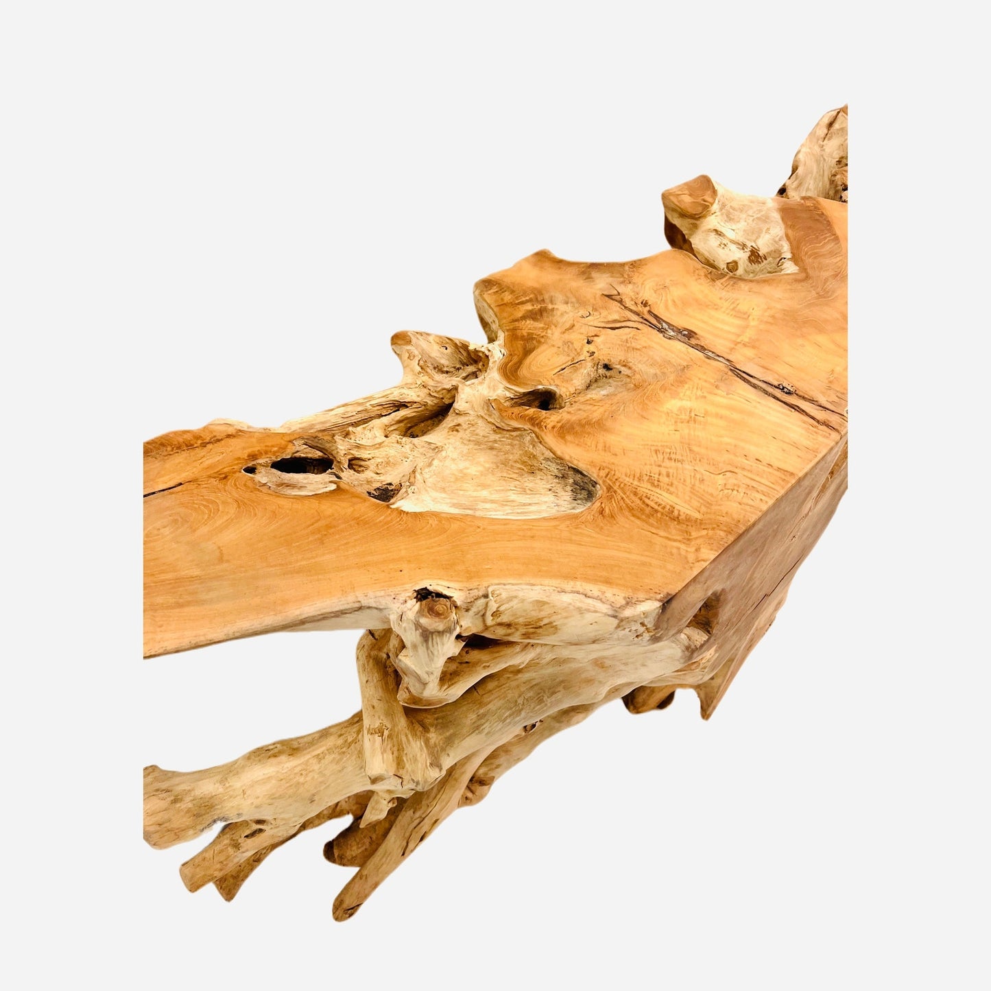 Teak Wood Root Console Table with Glass Top