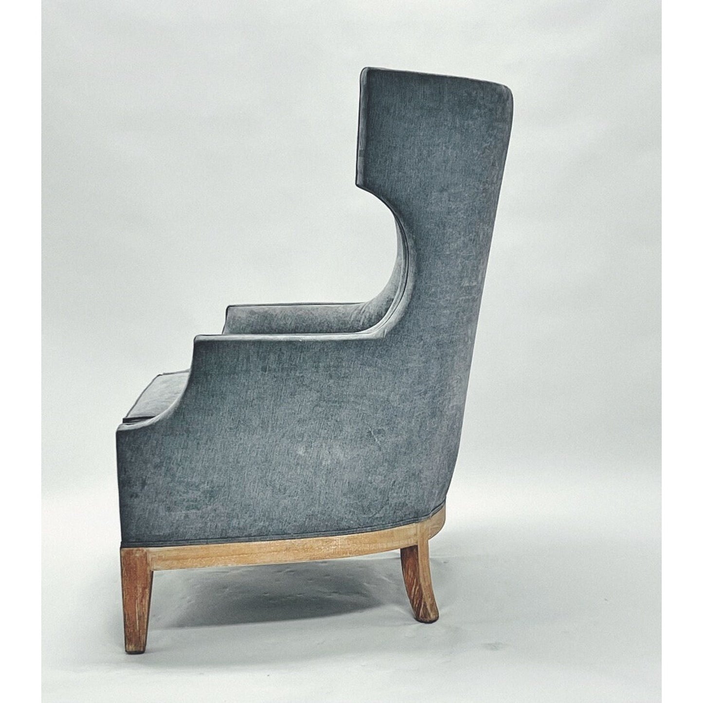 Grey Wingback Chair Solid Wood Handcrafted