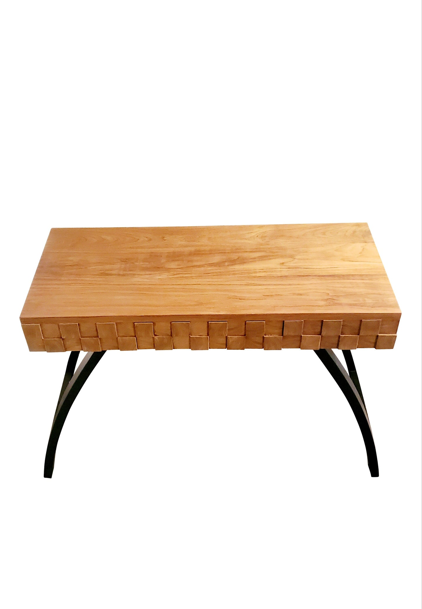 Mid-century Modern Teakwood Square Wooden Blocks Console Table