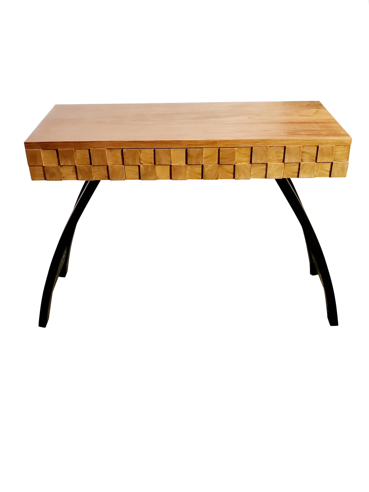 Mid-century Modern Teakwood Square Wooden Blocks Console Table