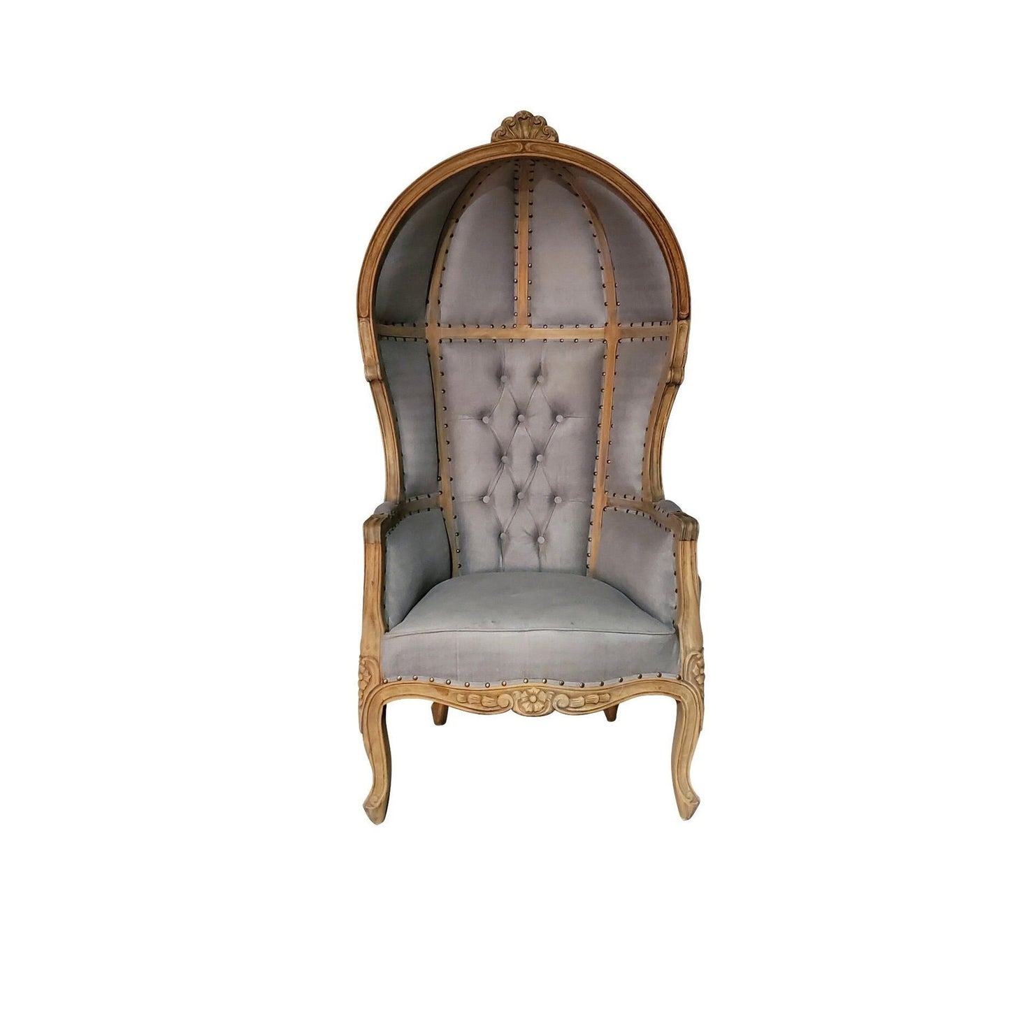Balloon Chair | Porter Chair | Grey Velvet Throne | Louis XV Style Tufted Dome Canopy Chair | French Inspired Design